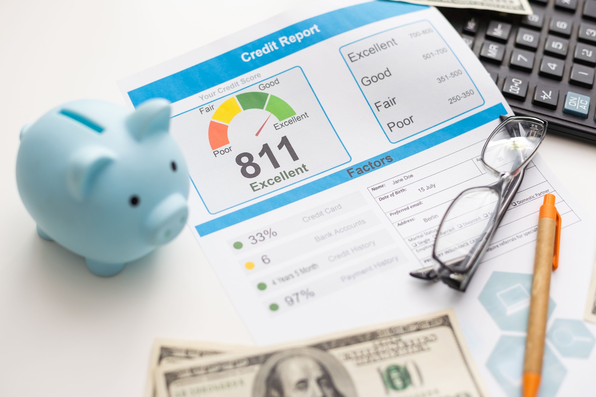 report credit score banking borrowing application risk form document loan business market concept - stock image